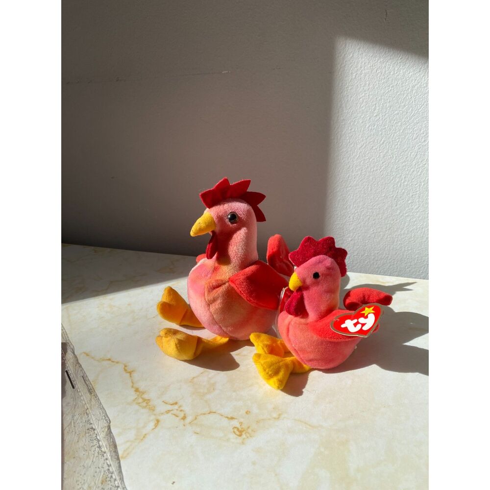 Rare Retired Pair of Ty Beanie Baby Strut The Rooster 1996 And Baby Strut 1993